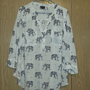 Torrid Button Up Long Sleeve Sheer Elephant Print Top Sz 2